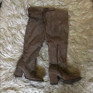 Thigh high micro suede boots